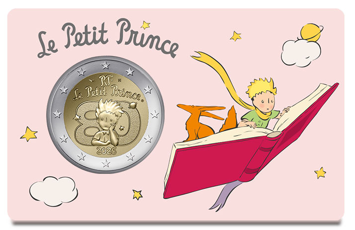 『星の王子さま』2ユーロ記念貨　開いた本に乗って空を飛ぶ王子さま
